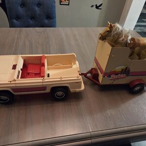 vintage Mattel Western Barbie Travelin' Jeep and Horse Trailer playset. 